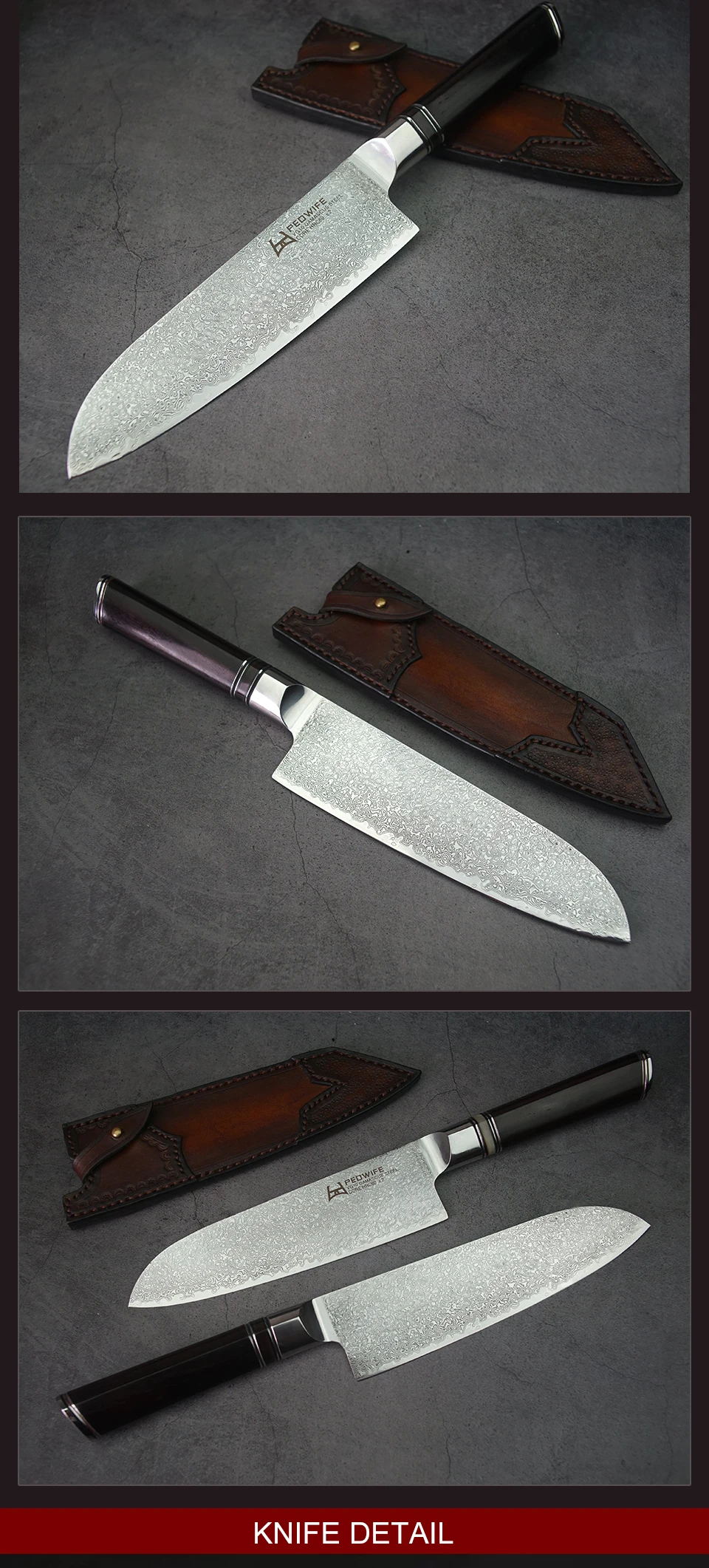 PEDWIFE 7," Дамасская сталь ручной работы нож Santoku Мадагаскар Dalbergia ручка шеф-повара ножи японский стиль кухонный нож для суши