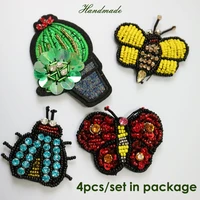 4pcsset3d handmade bee butterfly patches for clothing diy sew on sequin rhinestone parches beaded appliques for hats bags