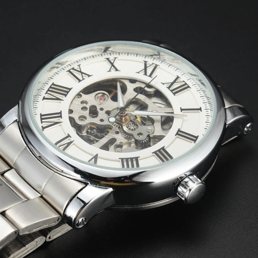 Часы наручные WINNER Мужские механические модные роскошные брендовые с серебристым