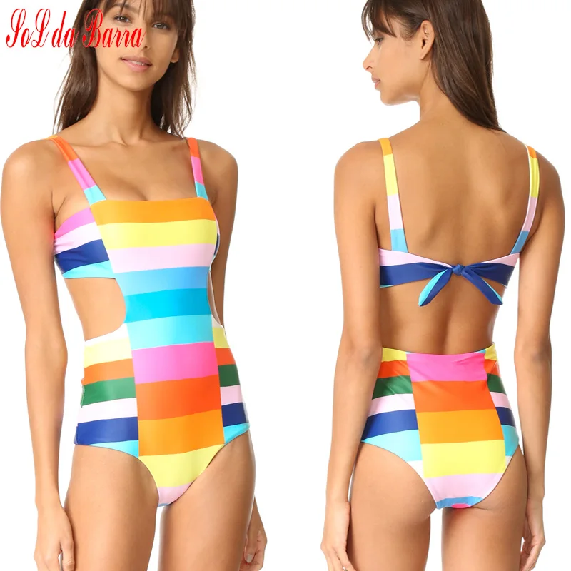 Сексуальная летняя одежда для плавания радужного цвета пэчворк полосатый