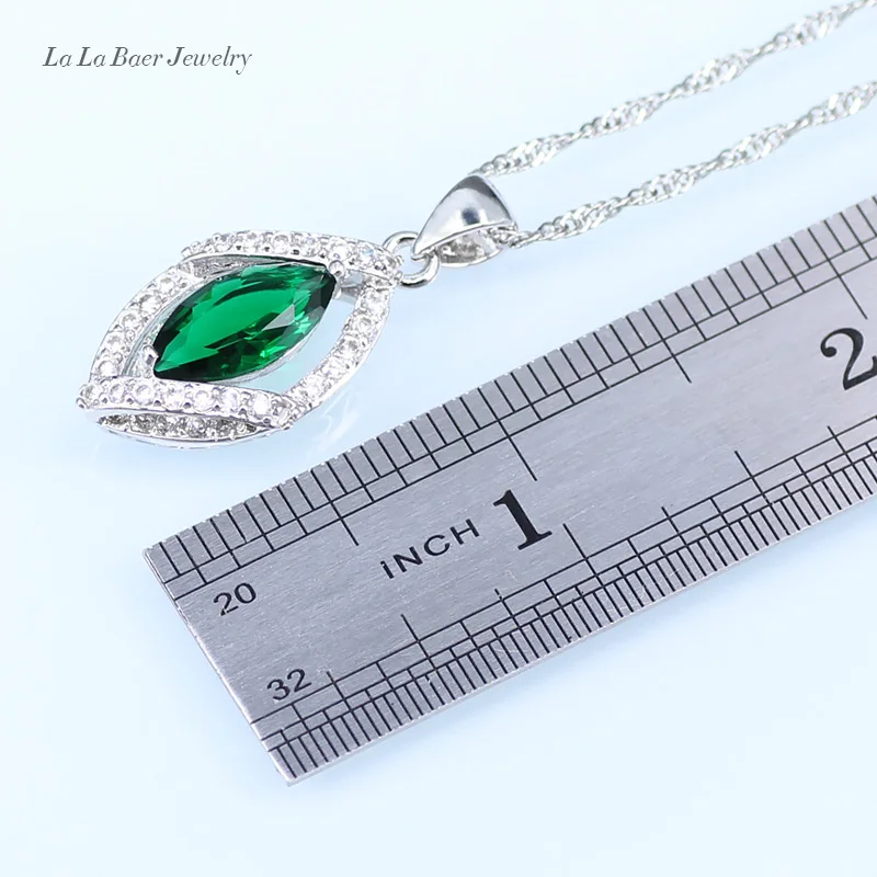 L& B Серебро 925 Зеленый Изумрудный белый кристалл ожерелье кулон браслеты серьги кольцо для женщин ювелирные наборы