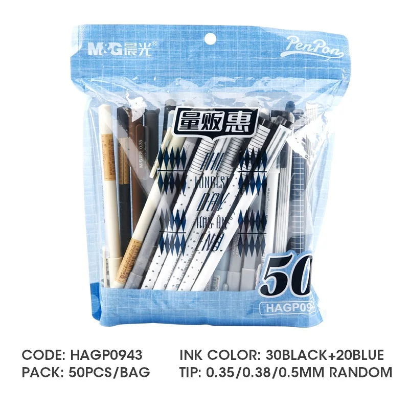 30 BLACK AND 20 BLUE Andstal 50 шт достойная упаковка гелевая ручка 0,5/0,35/0,38 мм M& G черный темно-синие красный гелевая ручка с заправляемым стержнем для офиса стационарные ручки - Цвет: 30 BLACK AND 20 BLUE