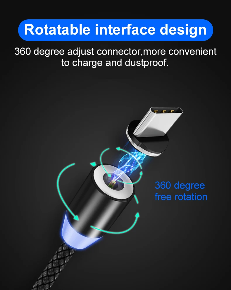 Магнитный кабель Micro USB для быстрой зарядки, кабель usb type C, магнитный кабель для зарядки и передачи данных, шнур для iPhone X 7 8 samsung S9 Xiaomi