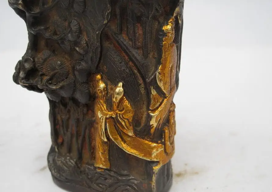 Китайская народная Фэншуй Бронзовая позолота сосновое дерево старая кисть