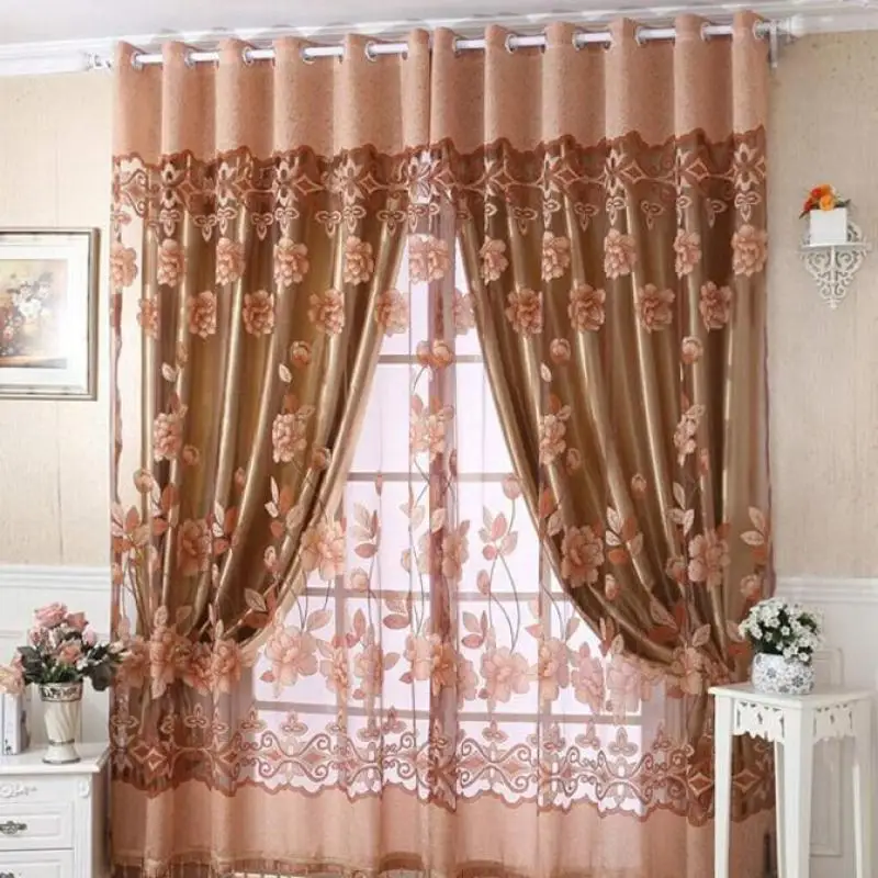 Coffee 1PC 1 шт., 1 м* 2,5 м, оконная занавеска, s, прозрачная вуаль, тюль для спальни, гостиной, балкона, кухни, с рисунком тюльпана, занавес от солнца - Цвет: Coffee 1PC