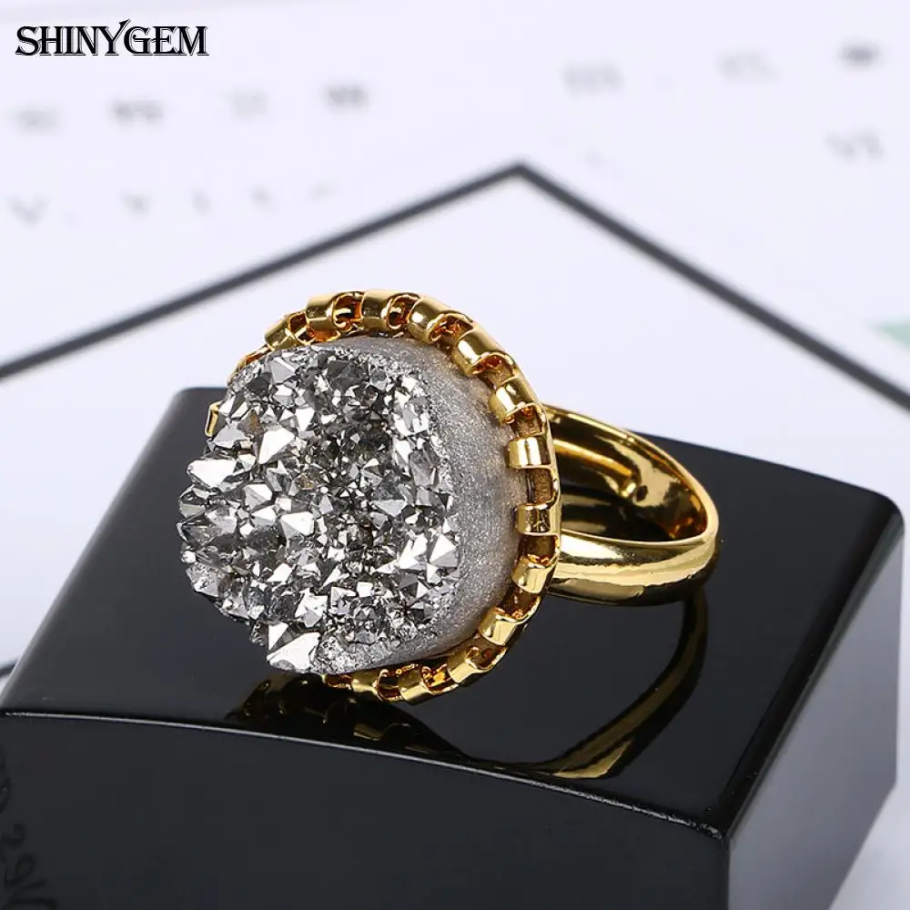 Модные кольца ShinyGem с большим камнем регулируемые из нержавеющей стали золотым