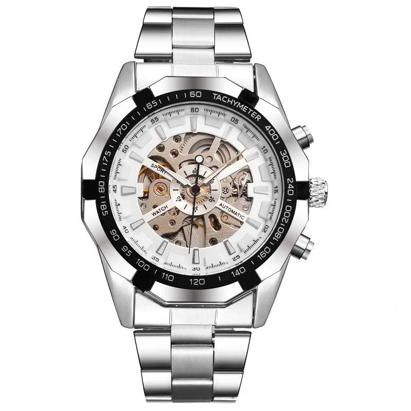 Мужские автоматические механические часы Heren Horloge черный серебристый чехол с