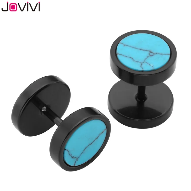 Jovivi, новинка, для мужчин и женщин, нержавеющая сталь+ натуральные камни, штанга, серьги-гвоздики, ювелирное изделие, обманщик, обманщик, иллюзия, беруши