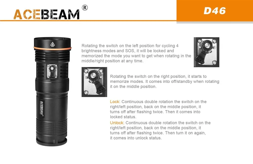 ACEBEAM D46 Дайвинг фонарик CREE XHP70.2 Макс 5200 люмен луч бросать 398 м погружения light 200