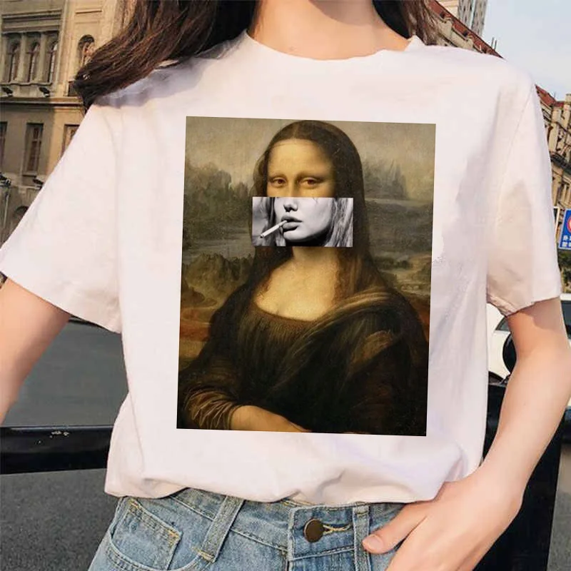 Mona Lisa футболка уличная одежда Хип Хоп Стиль повседневные друзья короткий рукав Harajuku футболки женские 90S забавные - Цвет: 4588