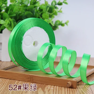 Apple Green 10 мм, 25 ярдов, односторонняя шелковая сатиновая лента, дешевая декоративная подарочная упаковка, Свадебные Рождественские ремесла, белые, розовые, красные, черные ленты - Цвет: Apple Green