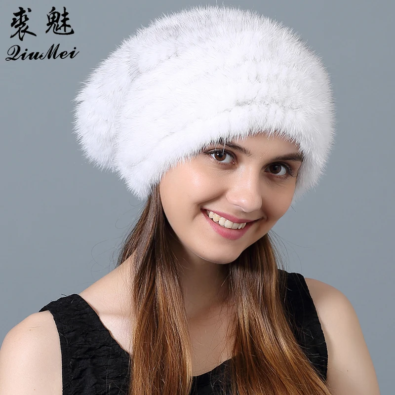 

New Mink Fur Hat Winter for Women Genuine Fur Warm Cap Real Fur Skullies & Beanies Natural Knitting Fur Hats Casual Bonnet Femme