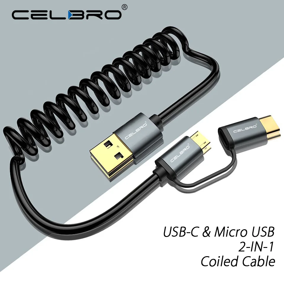 2 а Выдвижной Кабель Micro USB Type C в 1 зарядное устройство с пружинным спиральным