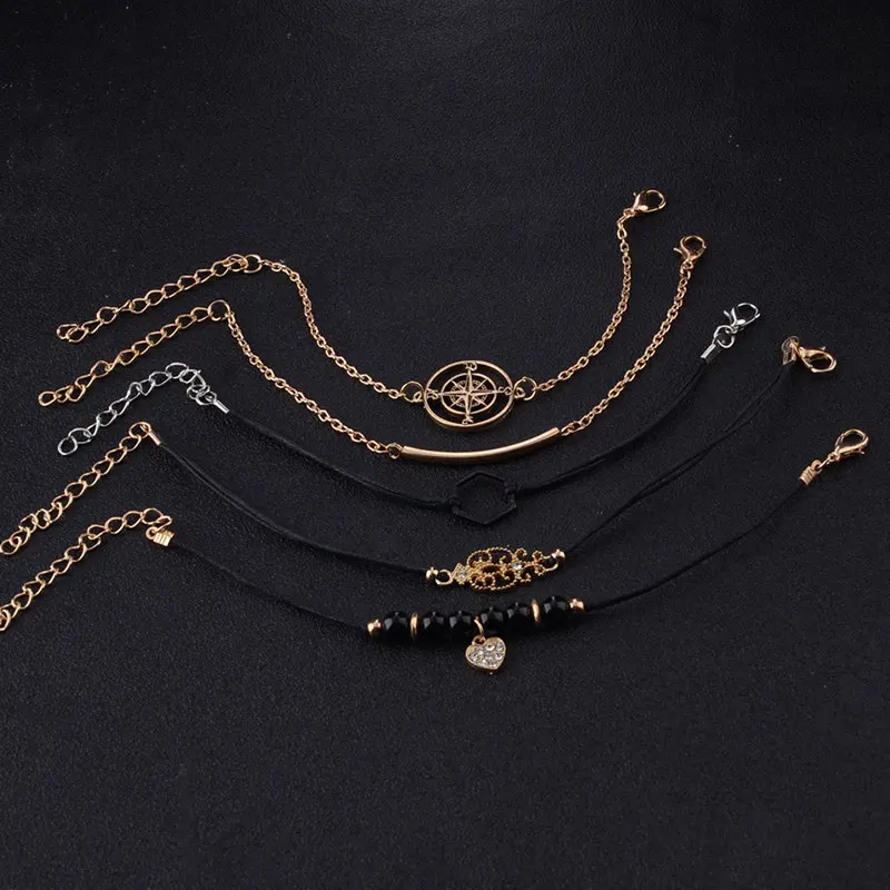 5 шт./компл. Набор браслетов с богемным компасом и бусинами кристаллами в форме