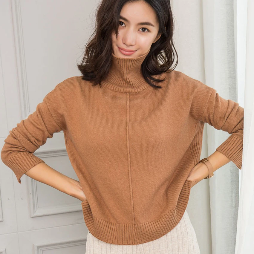 Women Sweaters 100% Cashmere and Wool Knitwear Hot Sale Turtleneck 5Colors Loose style Pullovers Female Sweater Ladies Clothes | Женская