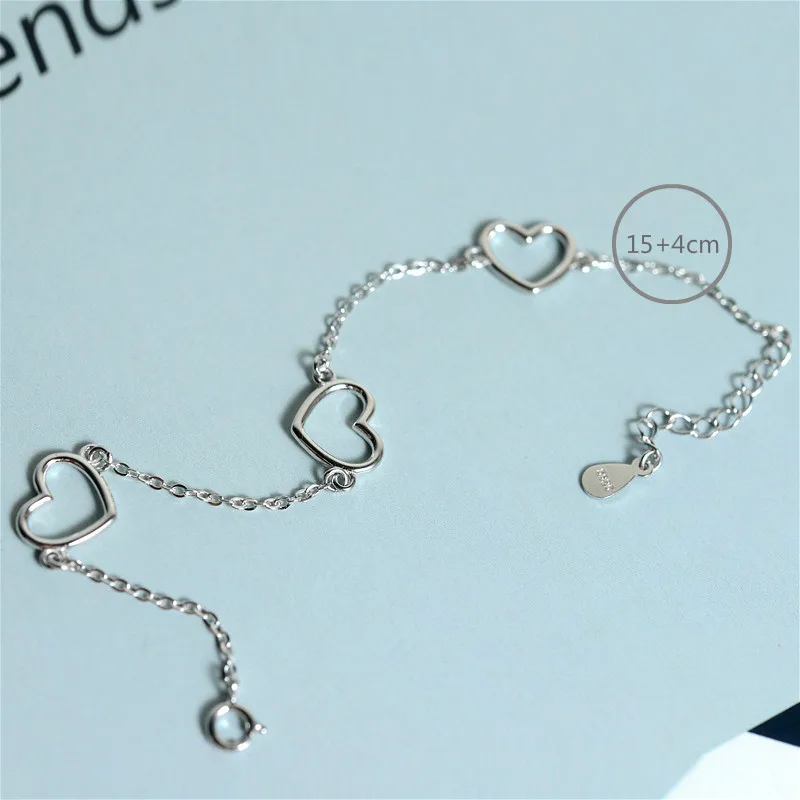 Flyleaf 925 Sterling Silver Heart-shaped Hollow Bracelets For Women Simple Fashion Fine Jewelry Girl Charm &amp Bangles | Украшения и
