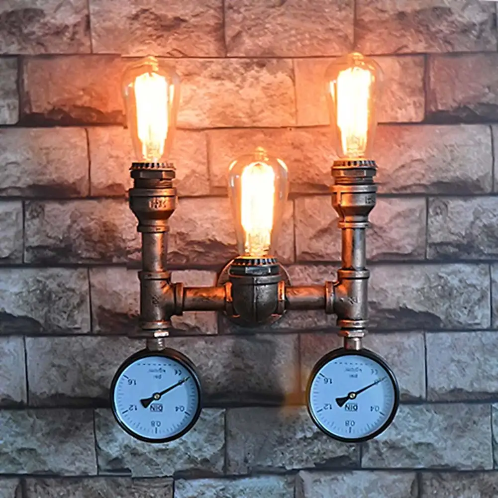 

3 Head Nordic American Industrial Wall Lamps Vintage Water Pipe Wall Sconces Bedroom Bedside Light Home Decoration E27 Lighting