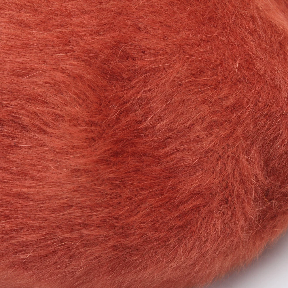 Женский берет с кроличьим мехом ROSELUOSI однотонный теплый вязаный на осень и зиму |