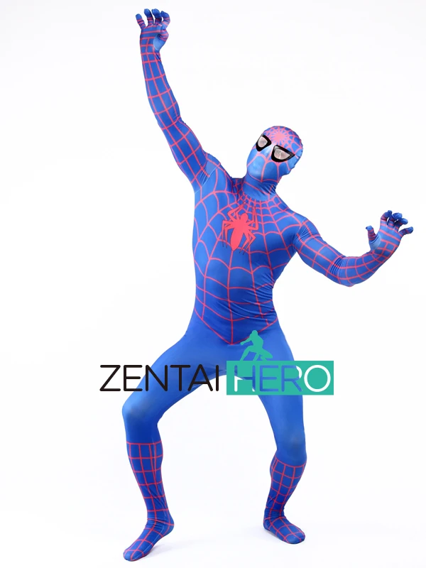 Бесплатная доставка DHL Новый синий и красный полоски костюм Человека паука из