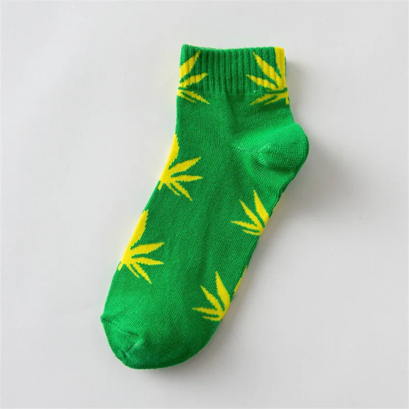 52160 Moda Socmark Summer Women Men's Funny Ankle Socks Hemp Meias Long Happy Maple Leaf sokken Cotton Weed Grass White Black Socken - Цвет: 52160