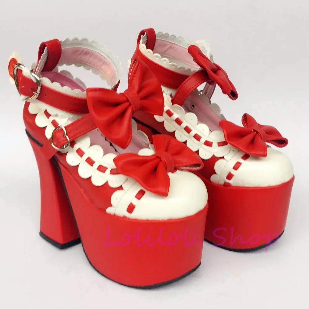 

Princess sweet punk shoes loliloli yoyo Japanese design custom red and white bright skin buckle strap high-heeled shoes an9896