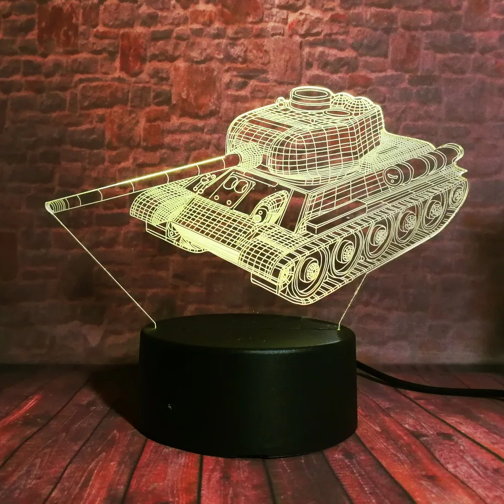 Креативный 3D крутой военный танковый ночной Светильник USB Touch 7 цветов, светодиодный визуальный светильник для домашнего декора, детская Рождественская игрушка в подарок