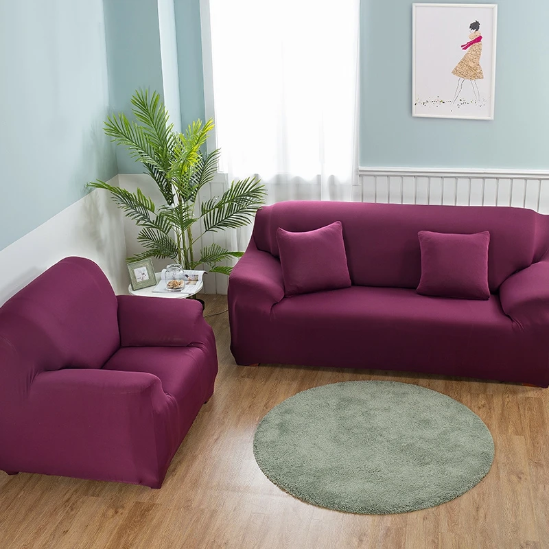 Blue/Pink/red/black/purple Color Solid Sofa Cover Spandex Modern Elastic Polyester Couch Slipcover Chair Furniture Protector - Цвет: 2