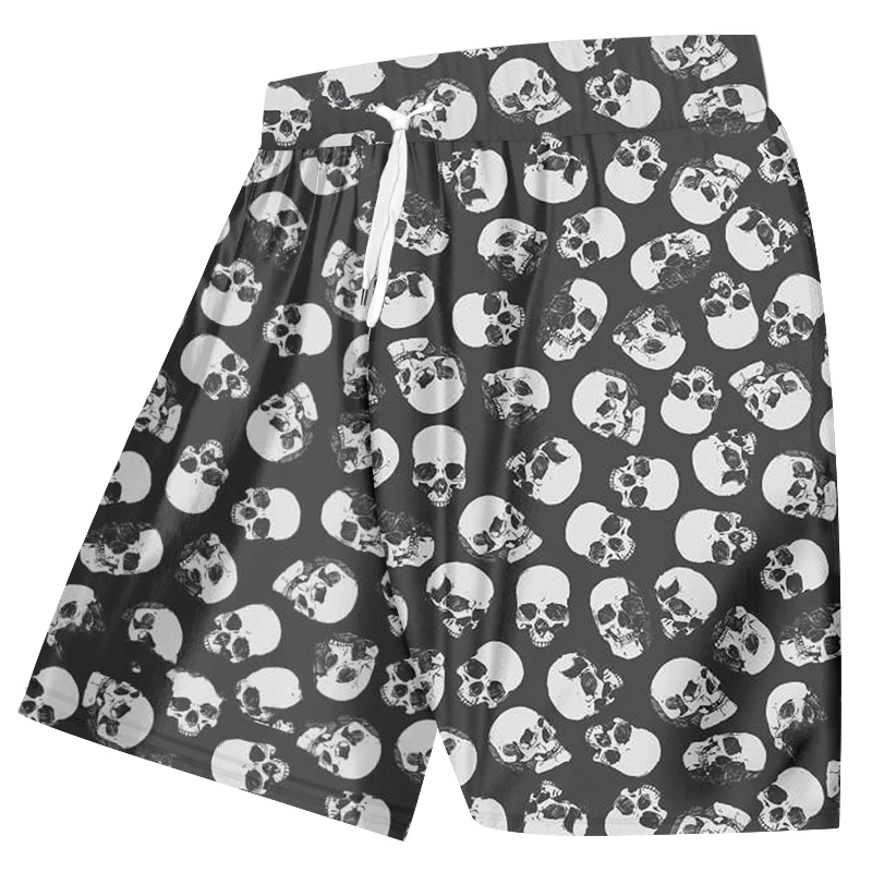 UJWI Man Loose Sports Beach Shorts 3D Mini Skulls Punk Rock Printed Oversized Funny Casual Men's 5XL | Мужская одежда