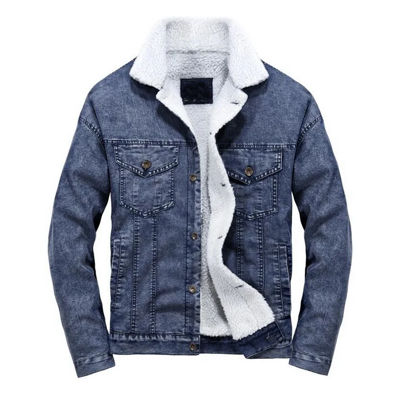 Denim Jacket Men Winter Streetwear Fashion Turn Down Fur Collar Windbreaker Cowboy Jackets Men's Outwear Hip Hop Jeans Coat