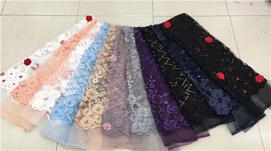 Серый Органзы 3d Кружева FabricWith Блестки 5 двор/много Бисера Чистая Ткани шнурка