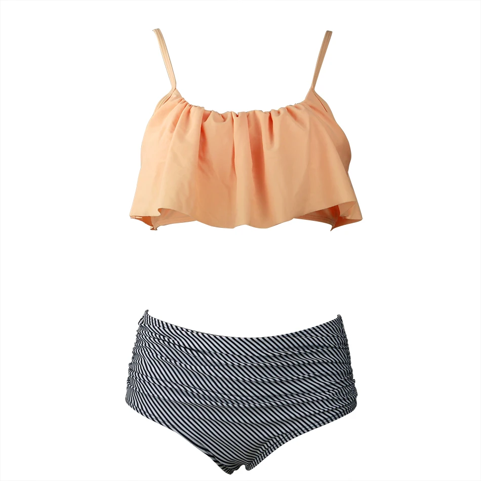 Сексуальный женский купальник с оборками бикини высокой талией 2021 пляжные