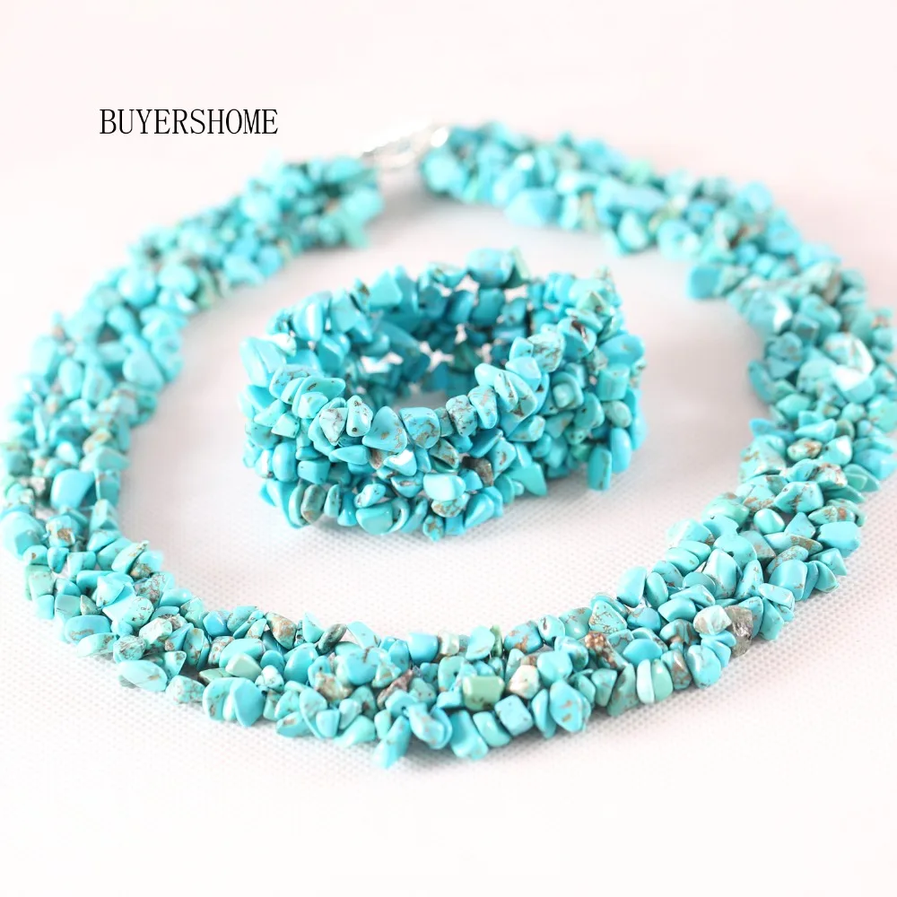 

Women Jewelry Set Irregular Shape Chip Beads Natural Stone Green Howlite Necklace Bracelet