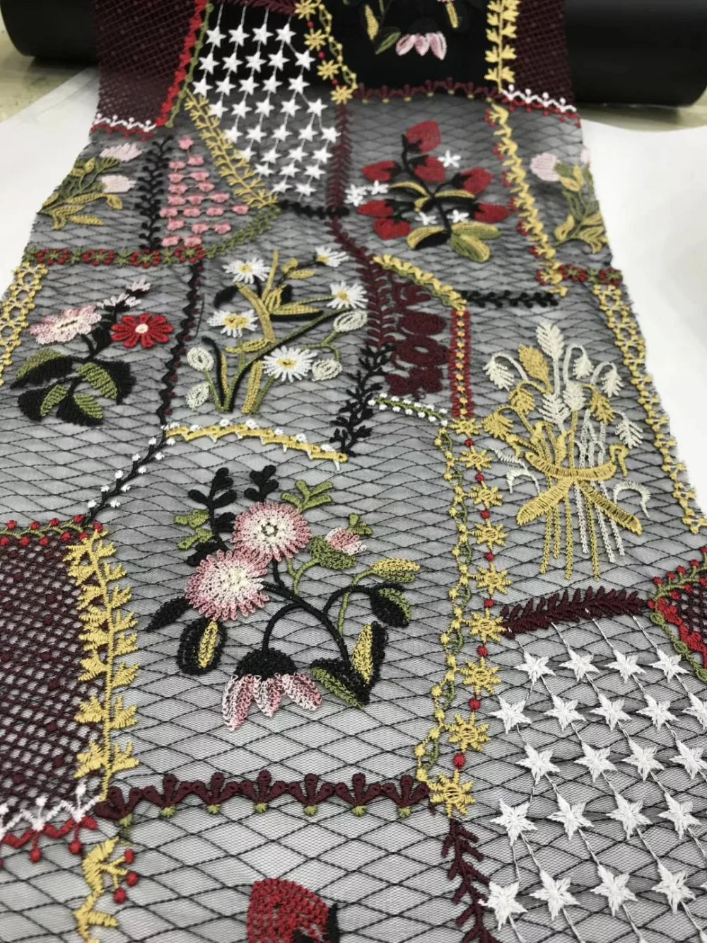 

5yards ZX34# Colorful embroidered plaid African cloth wedding dress cloth for bridal wedding dress/sawing Free shipping
