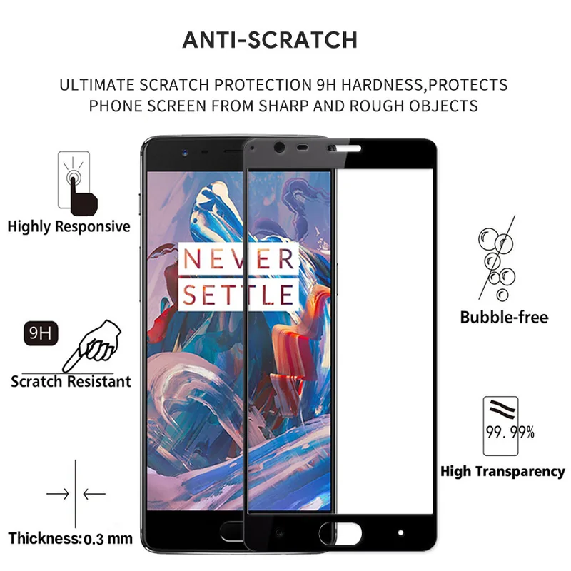 Защитная пленка для экрана из закаленного стекла полное покрытие OnePlus 3 3T 9H защита