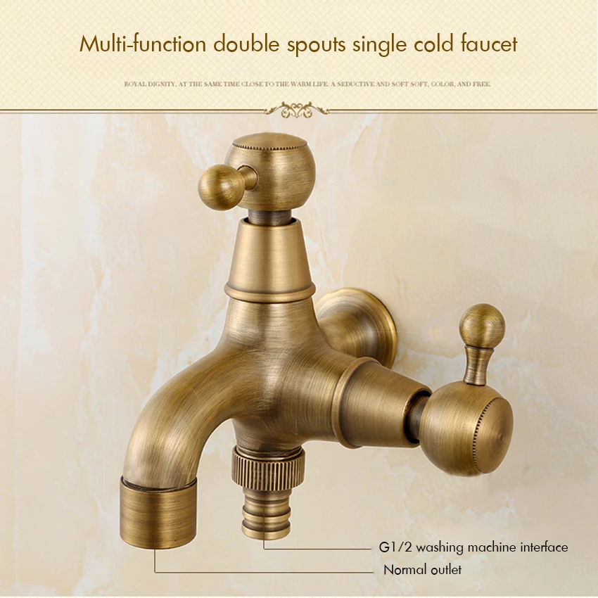 Античная латунь двойной излив Прачечная Ванная комната настенное крепление