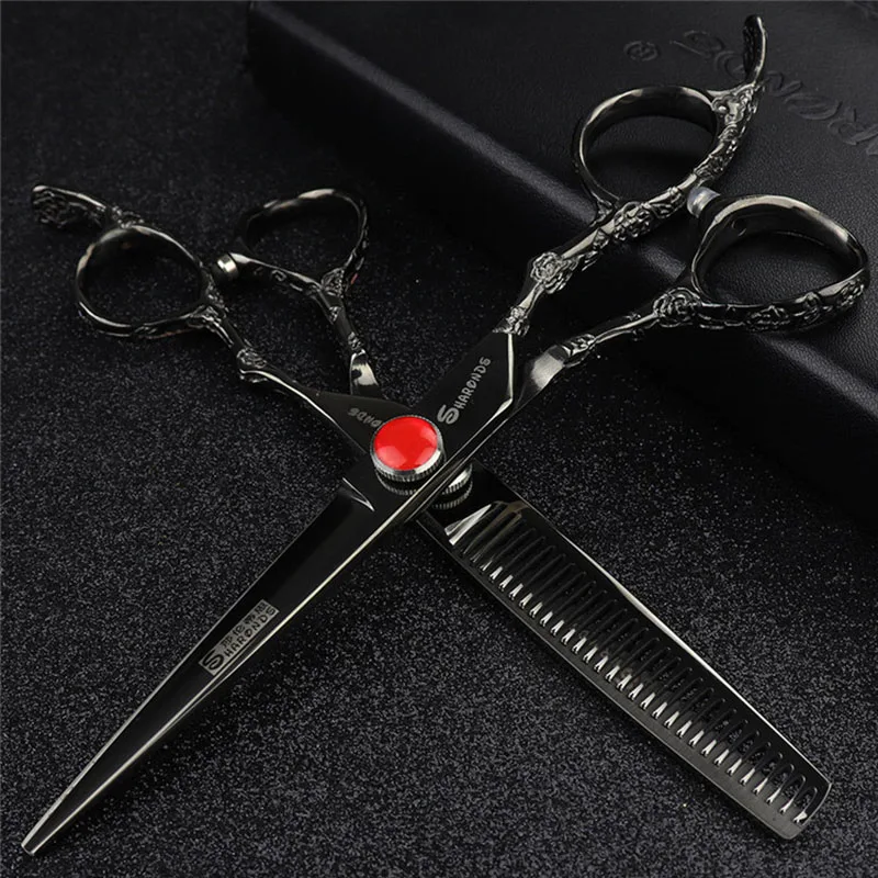 black 2pc 6 дюймов ножницы для ухода за собаками профессиональные tesoura tijeras makas грумер для кошек и собак Ножницы Для Стрижки Волос филировочные - Цвет: black 2pc