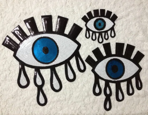 

DD New Eye With Sequined Patches Fashion Applique lron on Patch for Clothes Bags DIY Decal Apparel Accessory 1pcs