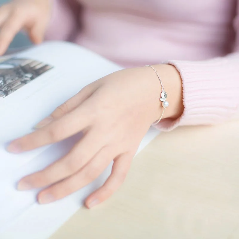 S925 silver Bracelet Новые Серебряные Листья ожерелья из искусственного жемчуга Подвески лист цветок с цепочкой колье ожерелье 925 ювелирные изделия - Окраска металла: S925 silver Bracelet