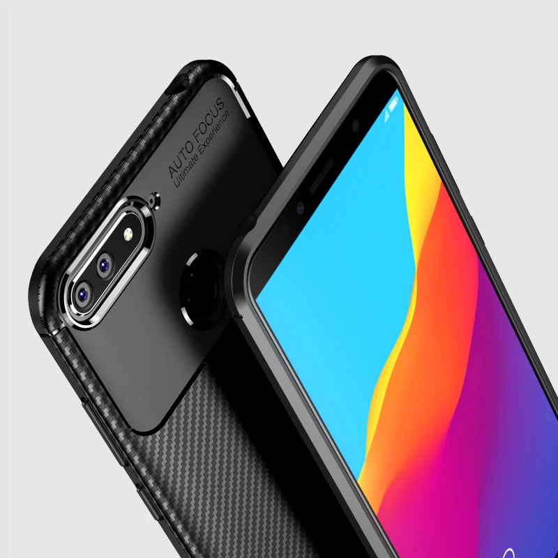 MAKAVO For Huawei Honor 7A Case Matte Soft Silicone Back Phone Carbon Fiber Texture TPU Cover |