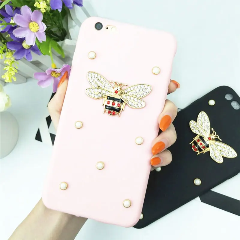 Luxury 3D Metal Bee Pearl Bling Silicone Soft Phone Case for Samsung Galaxy S10 Lite S8 S9 Plus S6 S7 edge Note 8/9 Cover Funda |