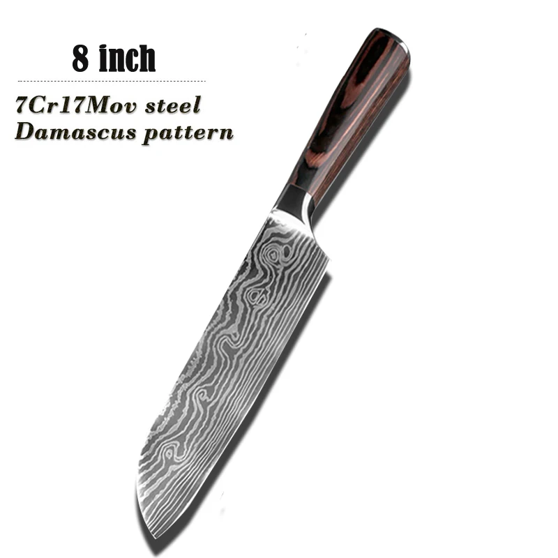 8 inch Santok Knife Качественный набор кухонных ножей, лезвия из нержавеющей стали, Дамасские лазерные наборы шеф-ножей Santoku, утилита для очистки овощей, кухонные инструменты, EDC - Цвет: 8 inch Santok Knife