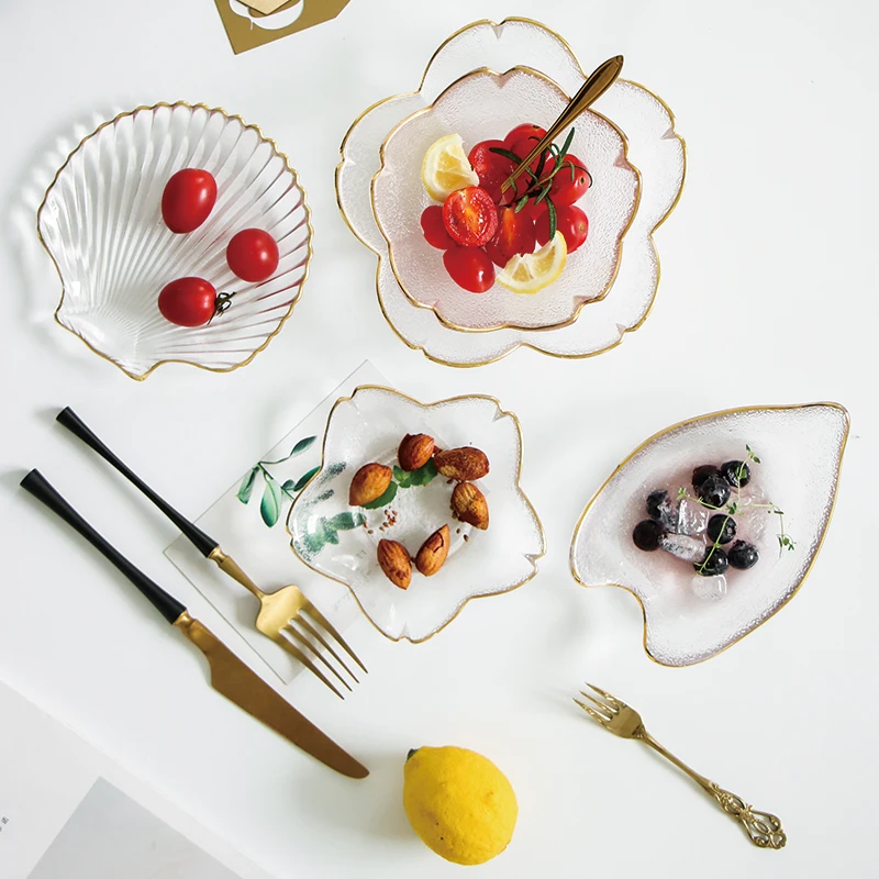 Ins style Phnom Penh glass tableware creative marine series plate sushi candy salad dessert conch plate