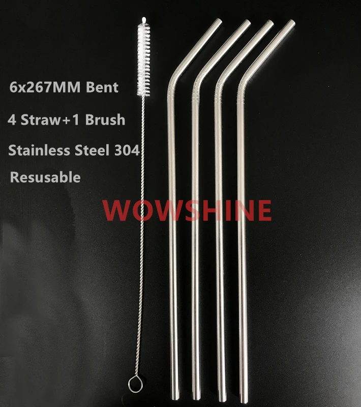 WOWSHINE, новинка, 4 соломы+ 1 щетка, многоразовая, нержавеющая сталь, 304 цветов, для продвижения