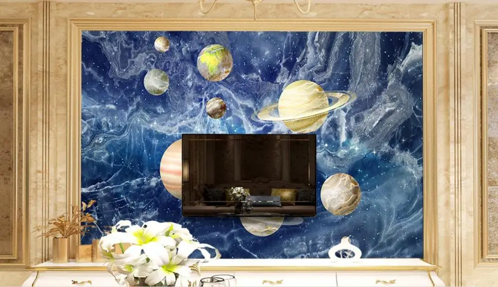 Обои 3d на заказ гостиная спальня космическая планета мраморная фоновая