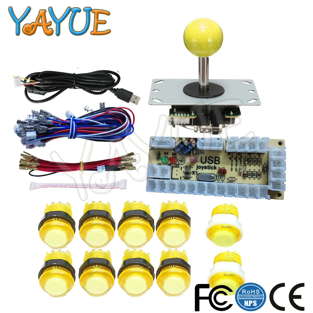 Yellow 2 Аркадный набор 2 игрока Jamma MAME части игровой консоли DIY с светодиодный джойстик 5Pin - Цвет: Yellow 2