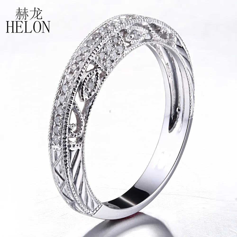 Женское Винтажное кольцо HELON однотонное обручальное из белого золота 14 к с 100%