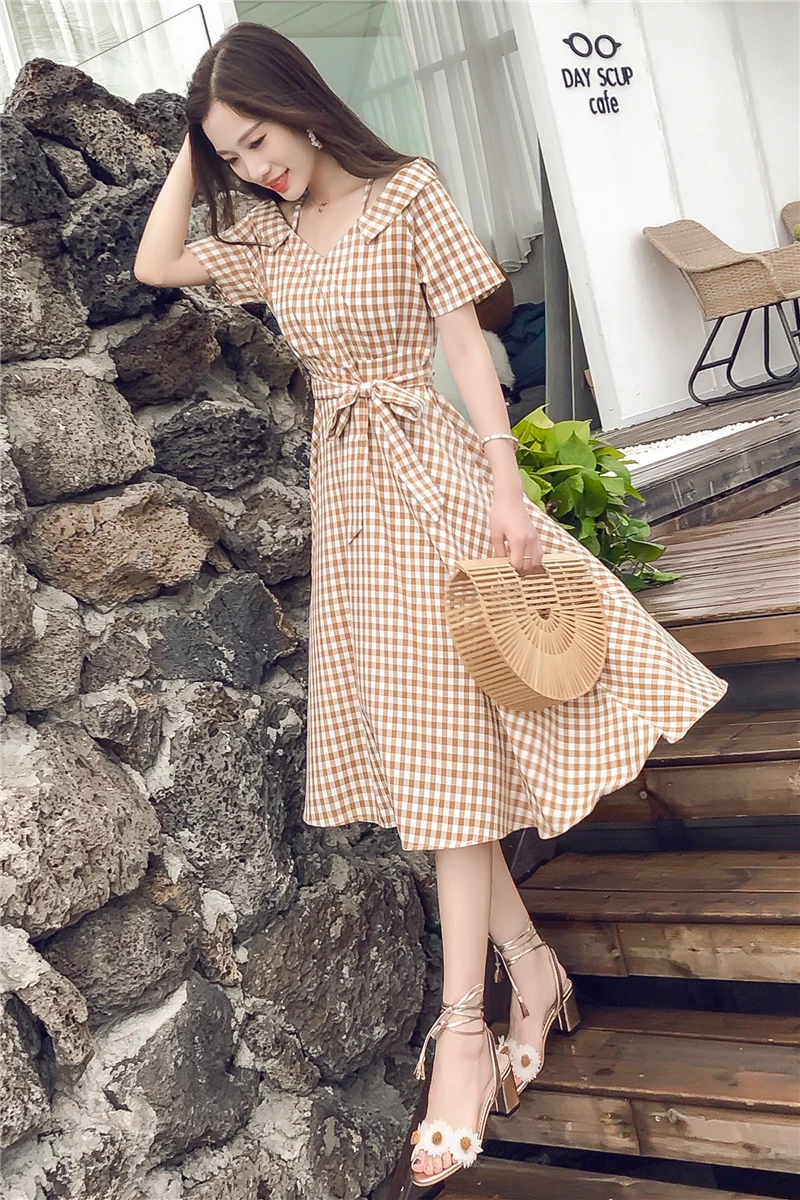 Новинка 2018 года летняя модная женская одежда платье с коротким рукавом и бантом