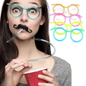 Imported Funny Soft Glasses Straw Flexible Drinking Tube Birthday Holiday Party Accessories Plastic Drinking 