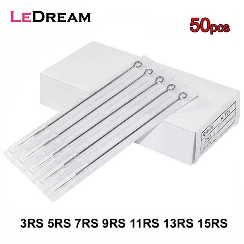 

50PCS/Lot Disposable 3RS 5RS 7RS 9RS 11RS 13RS 15RS Sterilized Curved Round Tattoo Needles Tattoo Supply For Machine Gun Grip