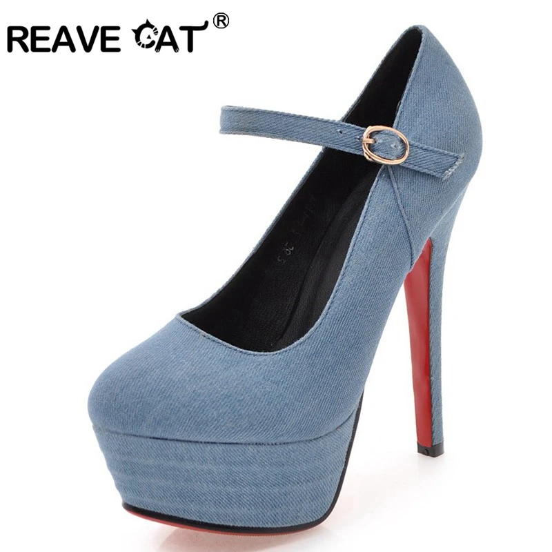 REAVE CAT/ бренд, большие размеры 34-43, женские туфли из джинсовой ткани с круглым носком на заказ пикантные женские ботильоны на очень высоком каблуке, A279